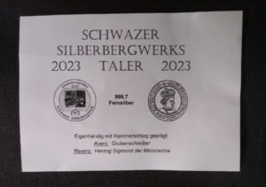 Zertifikat Schwazer Silberbergwerks Taler